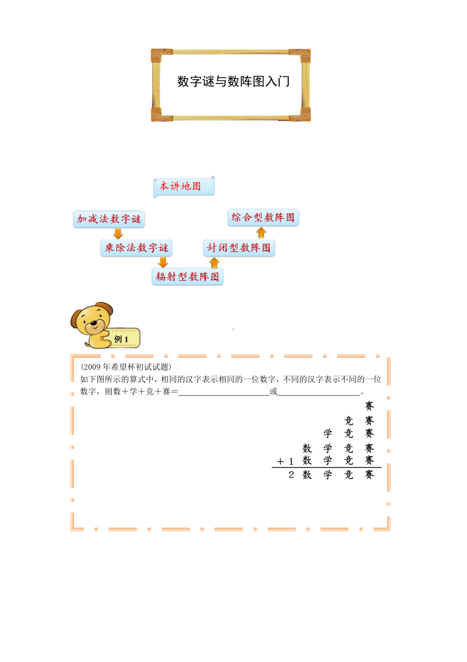 四年级上册数学试题-奥数数字谜与数阵图入门（无答案）全国通用.doc_第1页