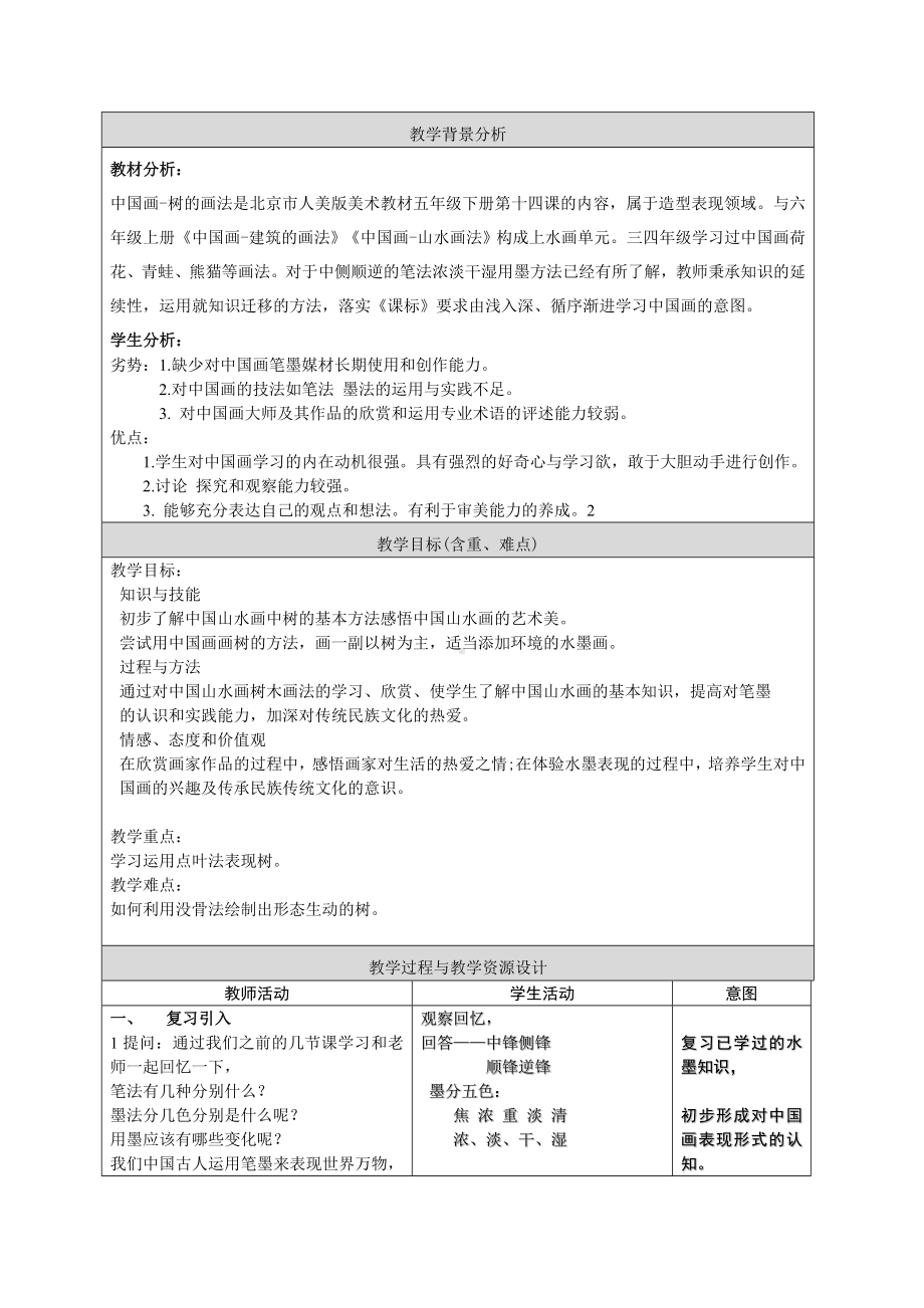 五年级下册美术教案-第14课中国画-树的画法 ▏人美版（北京） .doc_第2页