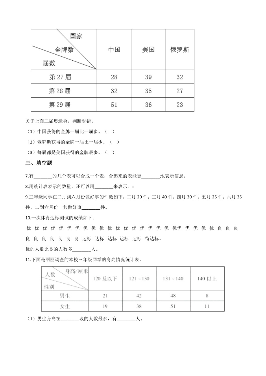 四年级上册数学试题-4.统计表和条形统计图（一） 苏教版（含答案）.docx_第2页