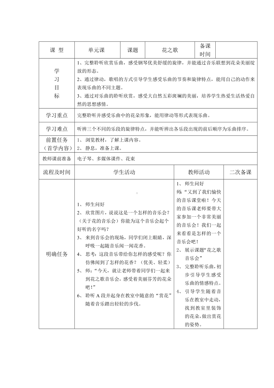 五年级下册音乐教案-6 《花之歌》 ︳人音版 （五线谱）.doc_第1页