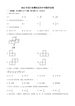 2022年四川省攀枝花市中考数学真题（含答案）.docx