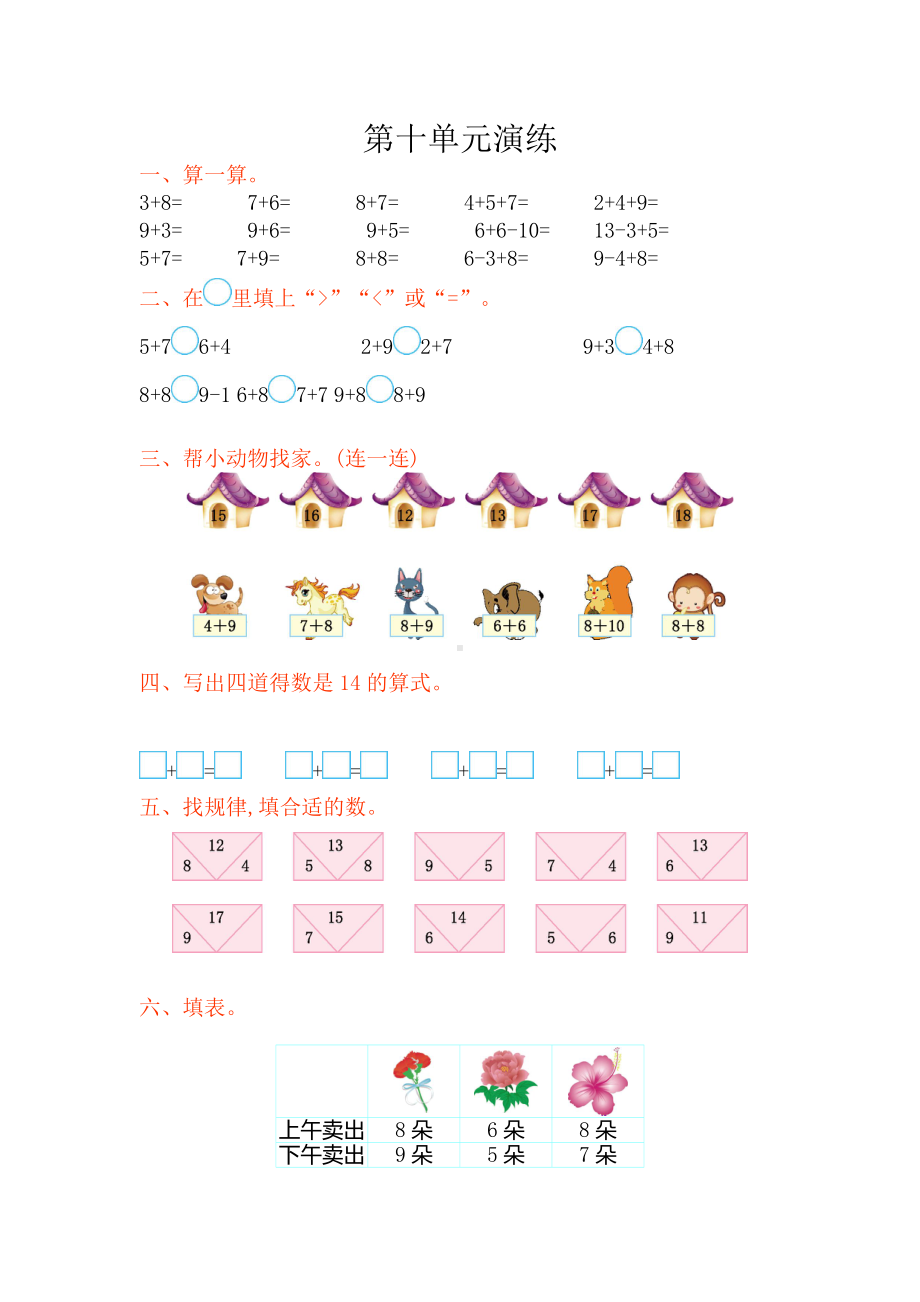 苏教版数学一年级上学期第10单元测试卷（网资源）.doc_第1页