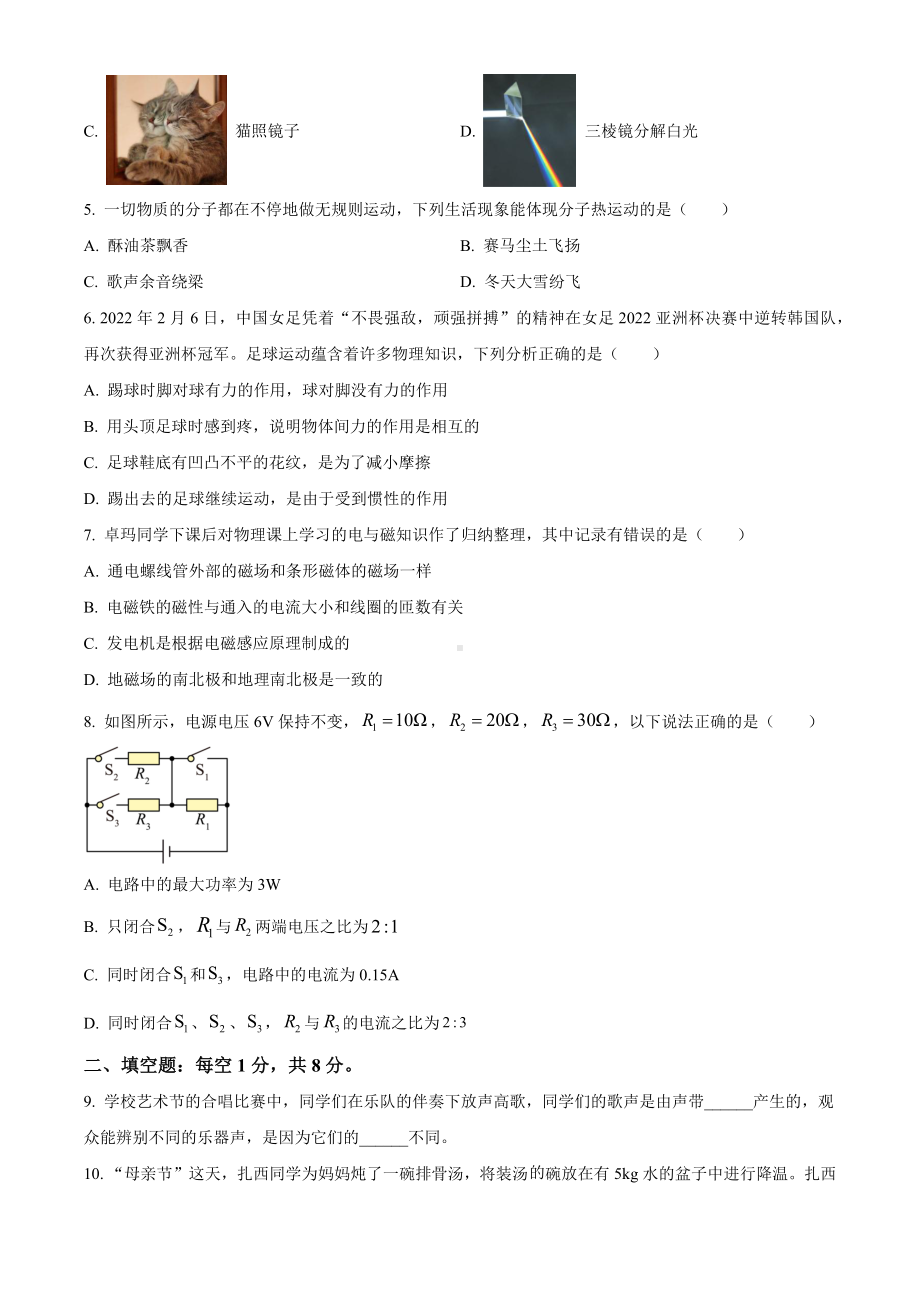 2022年西藏自治区中考物理试题（含答案）.docx_第2页