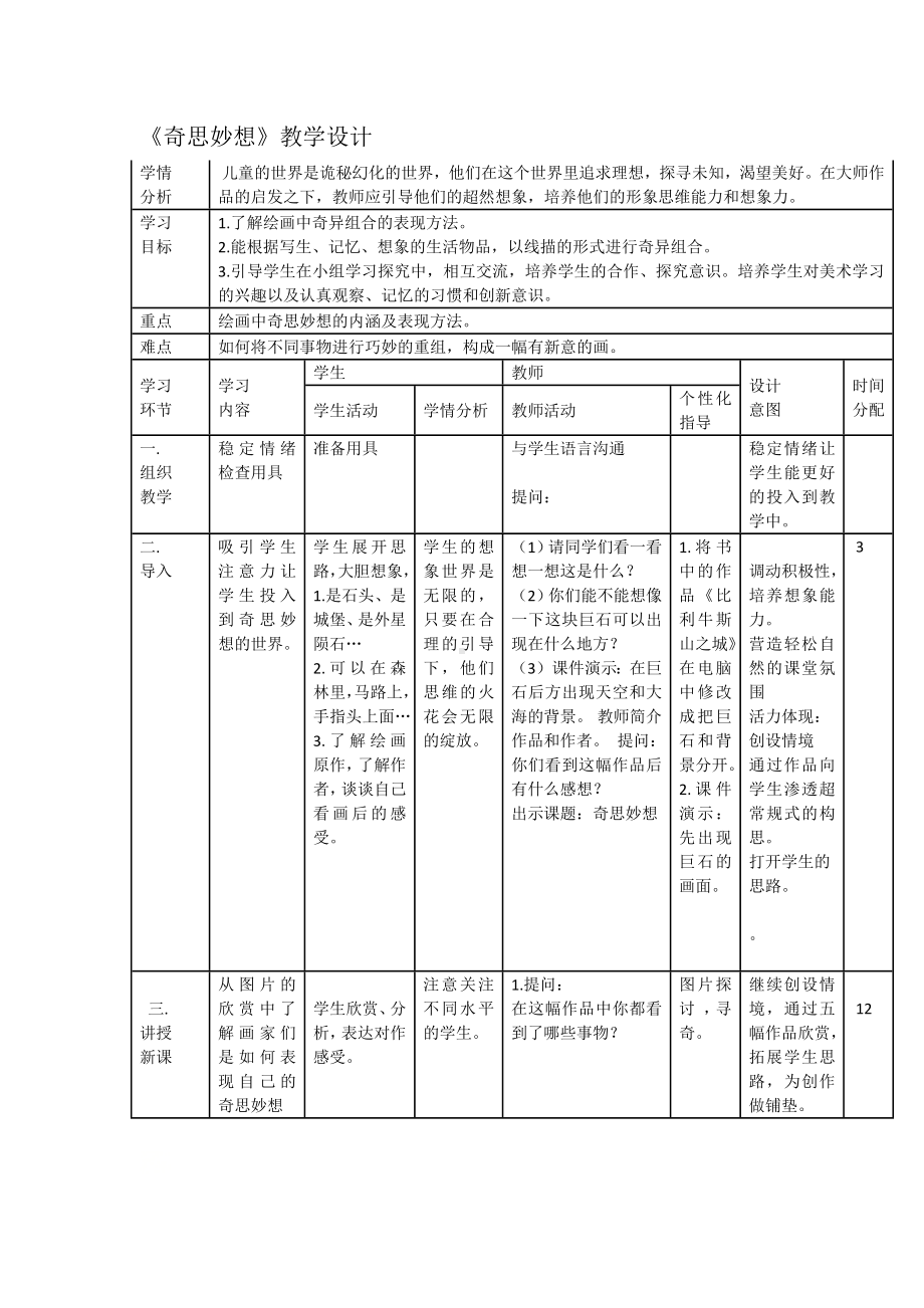 六年级下册美术教案-第5课奇思妙想丨浙美版 .docx_第1页