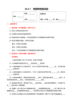 北师大版生物八年级上册 20.4 性别和性别决定 学案（无答案）.docx