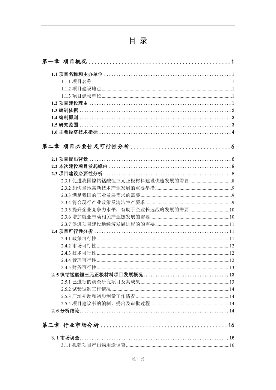 镍钴锰酸锂三元正极材料项目建议书（写作模板）.doc_第2页