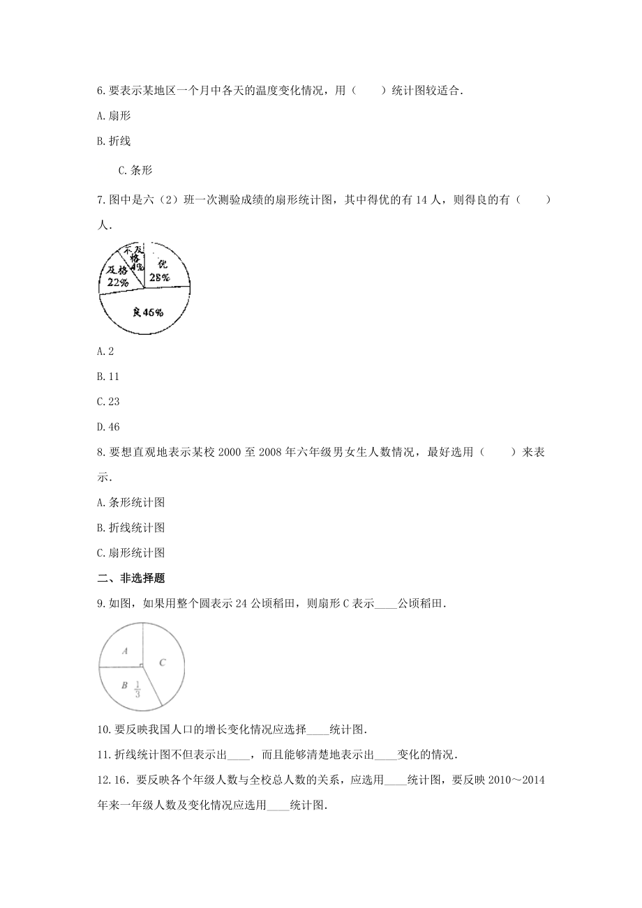 青岛版六年级数学下册《5.扇形统计图》-单元测试4 （无答案）.docx_第2页