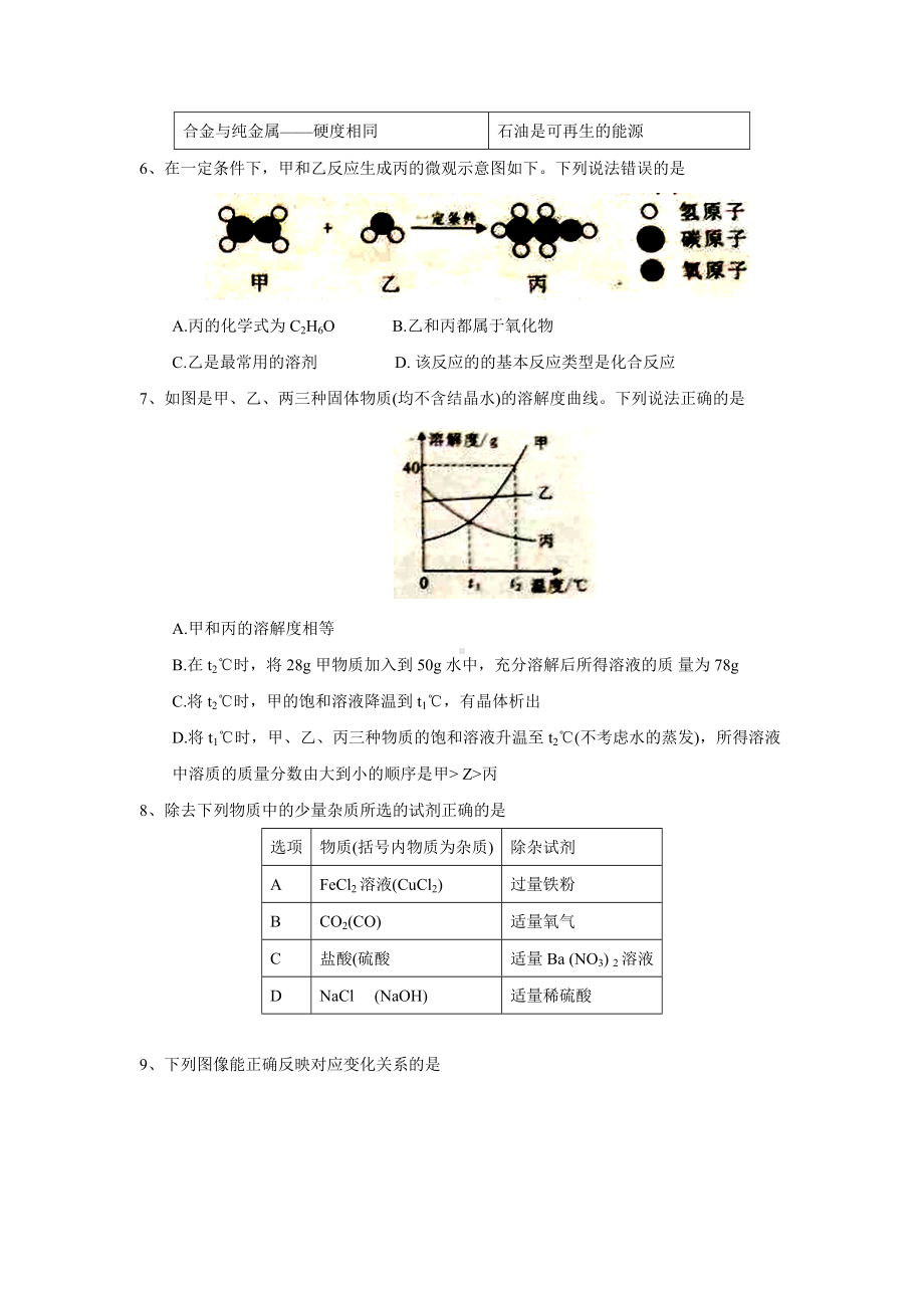 初三九年级化学下册各地真题2018年湖北省孝感市中考理综化学部分试题word版含答案.doc_第2页