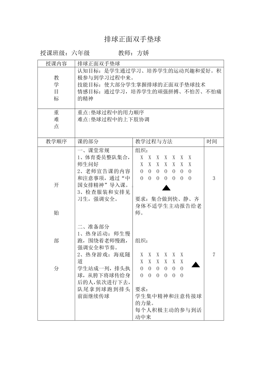 六年级上册体育教案 —排球双手正面垫球人教版.doc_第1页