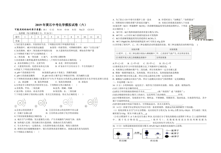 初三九年级化学下册各地真题2019化学中考模拟卷6.docx_第2页