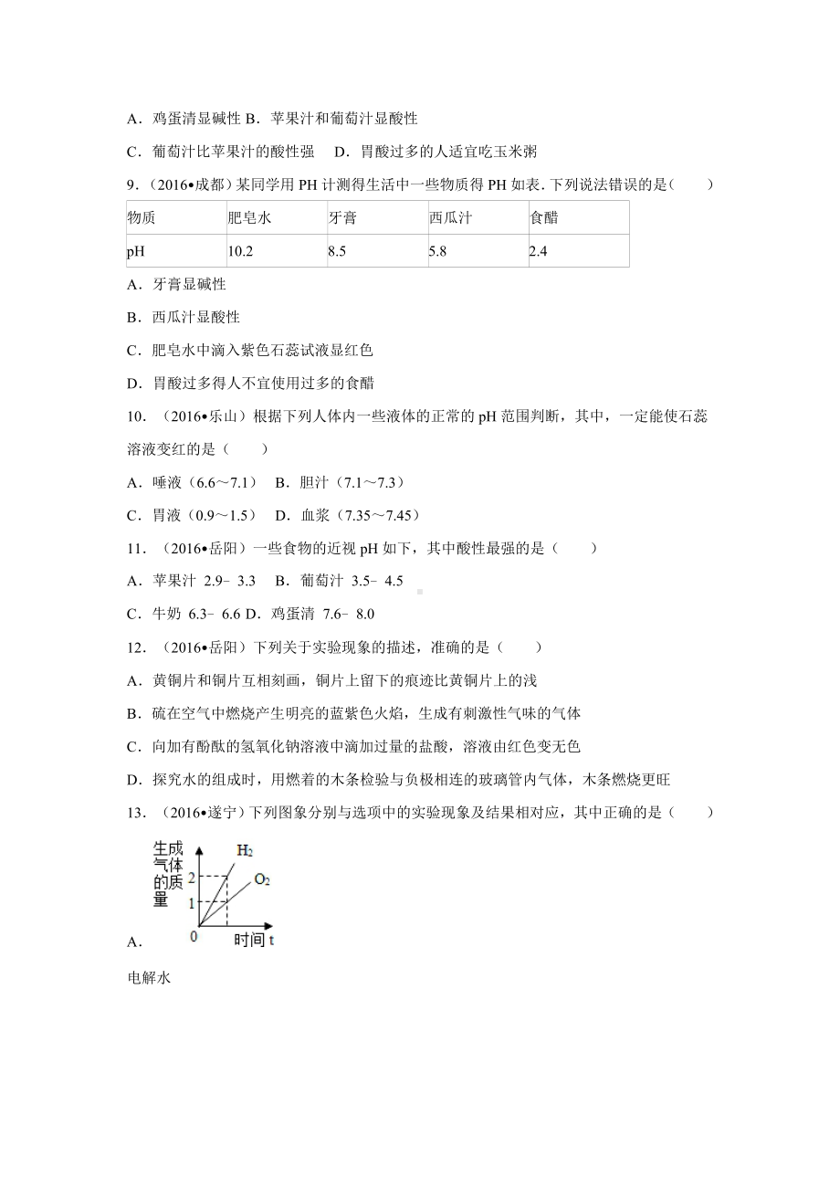 初三九年级化学下册4真题汇编试题分类解析汇编一辑10单元酸和碱.doc_第3页