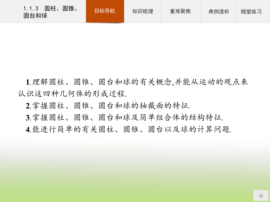 2020年高考数学人教B版典例透析能力提升必修2课件：113 圆柱、圆锥、圆台和球.pptx_第2页