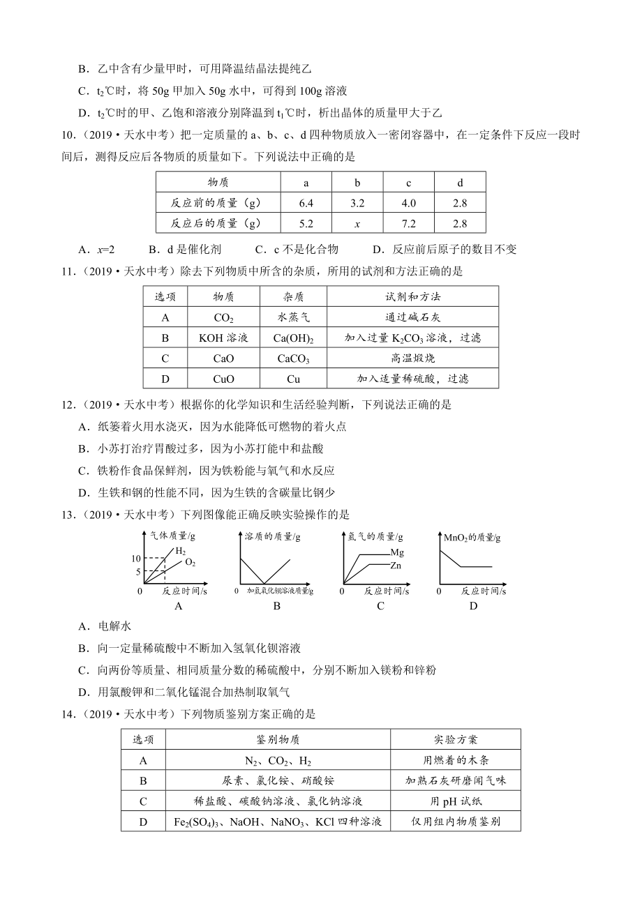 初三九年级化学下册各地真题2019年甘肃省天水市中考化学试题word版含答案.doc_第2页