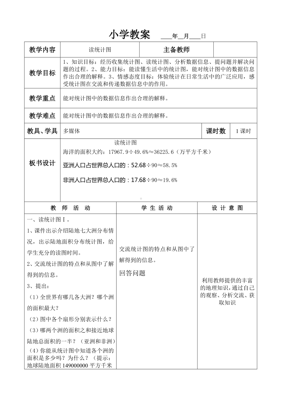 六年级上册数学教案-读统计图冀教版.doc_第1页