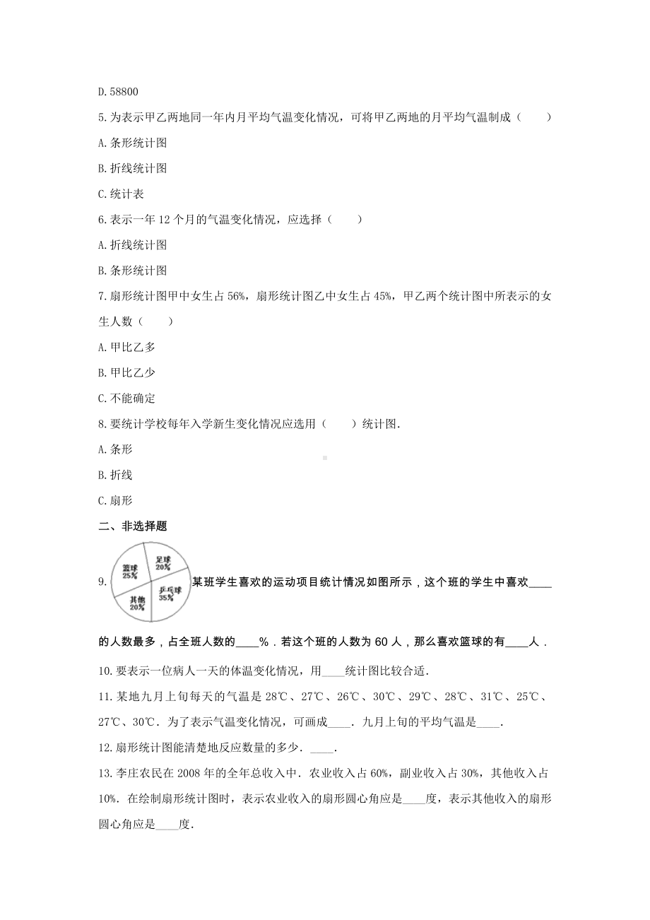 六年级数学上册试题 -《七 扇形统计图》单元测试 冀教版（含答案）.docx_第2页