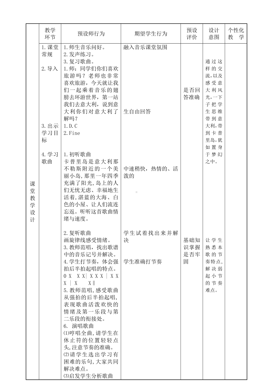 六年级下册音乐教案（简谱） 卡普里岛(8) 人教版.docx_第2页