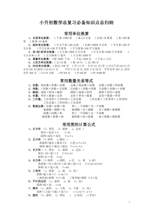 小升初数学总复习必备知识点总归纳