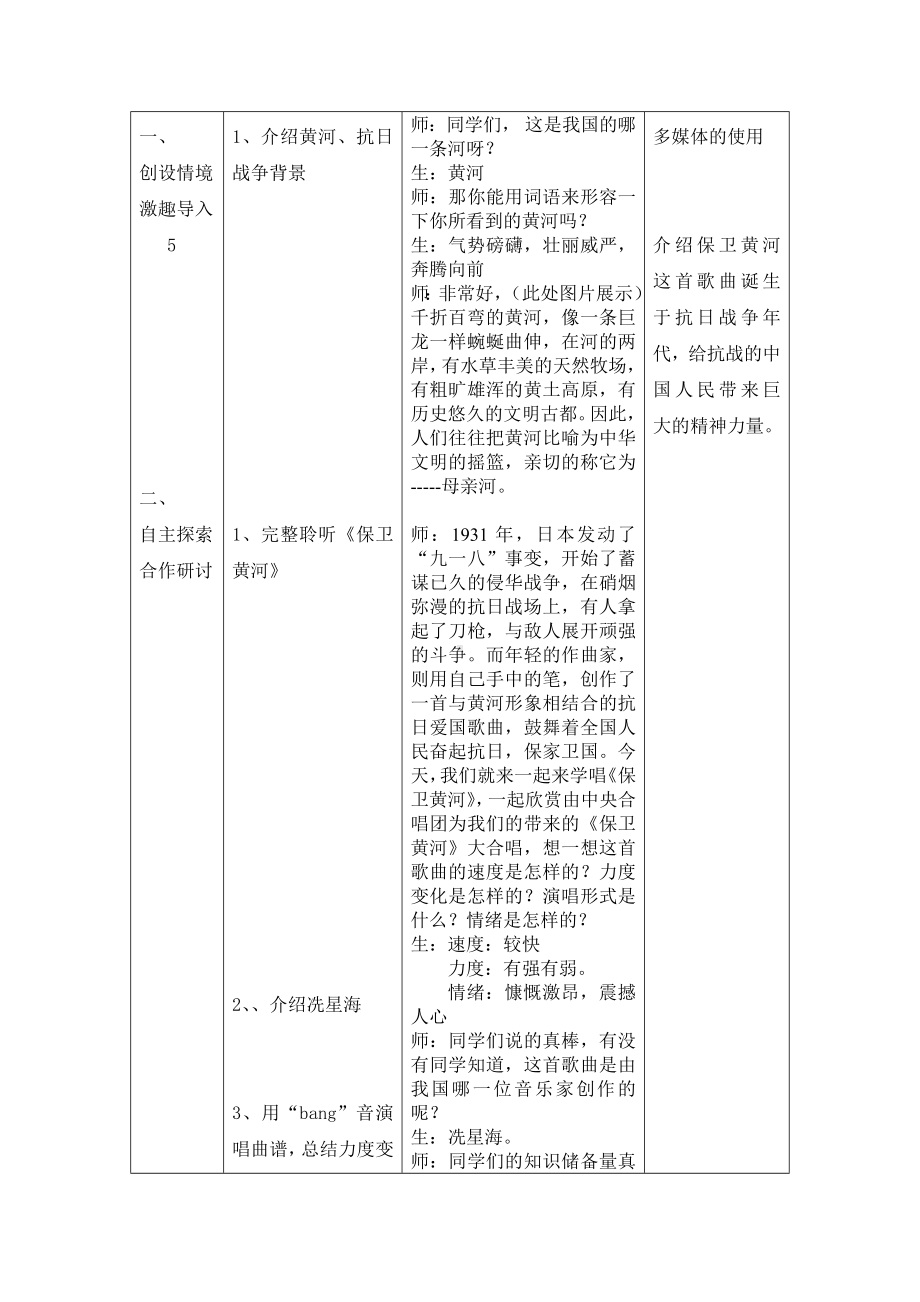 六年级下册音乐教案 （简谱） 保卫黄河(2) 人教版.docx_第2页