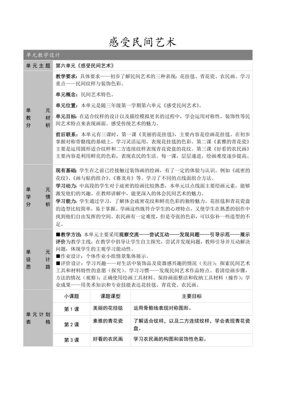 三年级上册美术教案第六单元《感受民间艺术》｜沪教版.doc_第1页