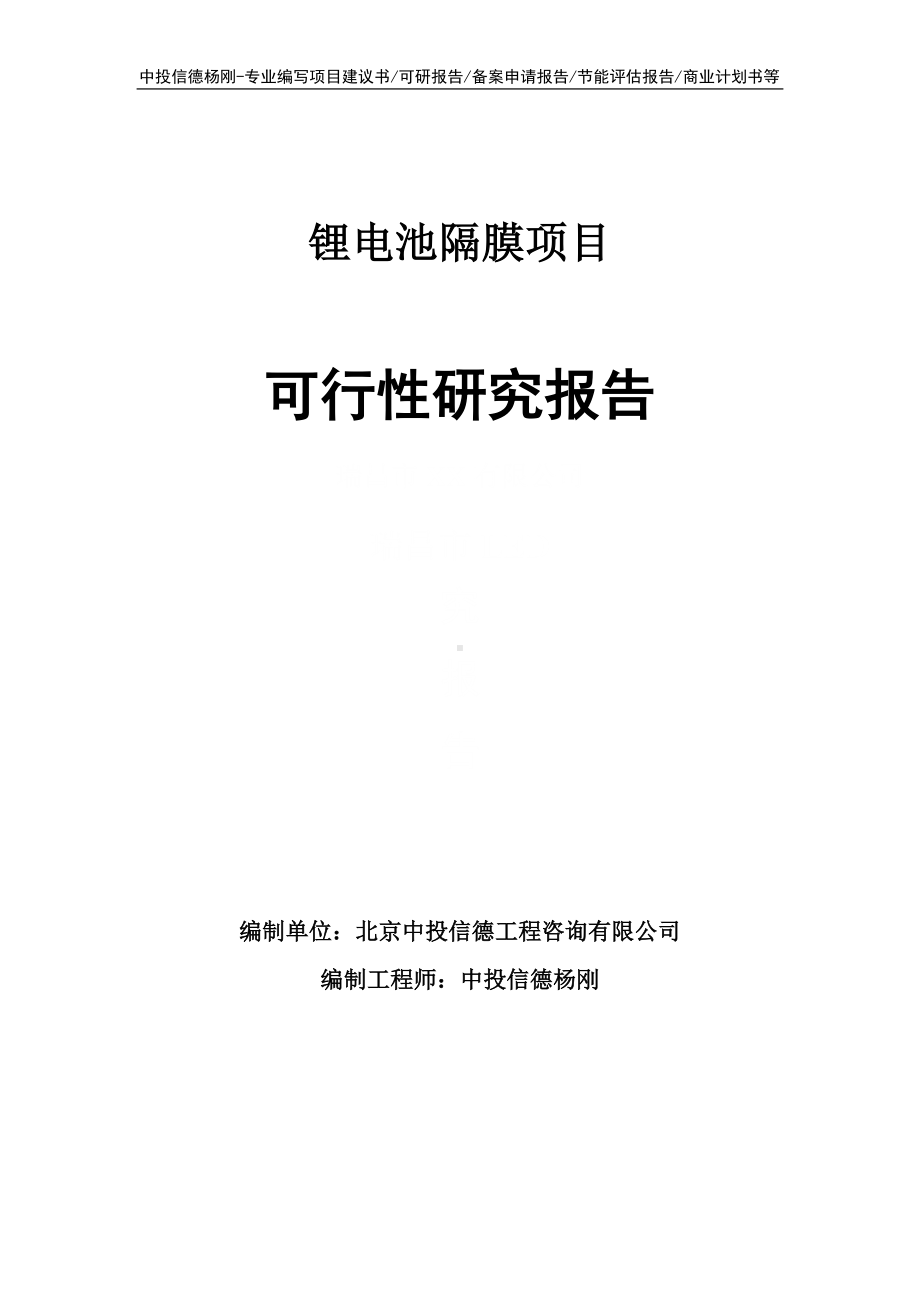 锂电池隔膜项目可行性研究报告申请备案.doc_第1页