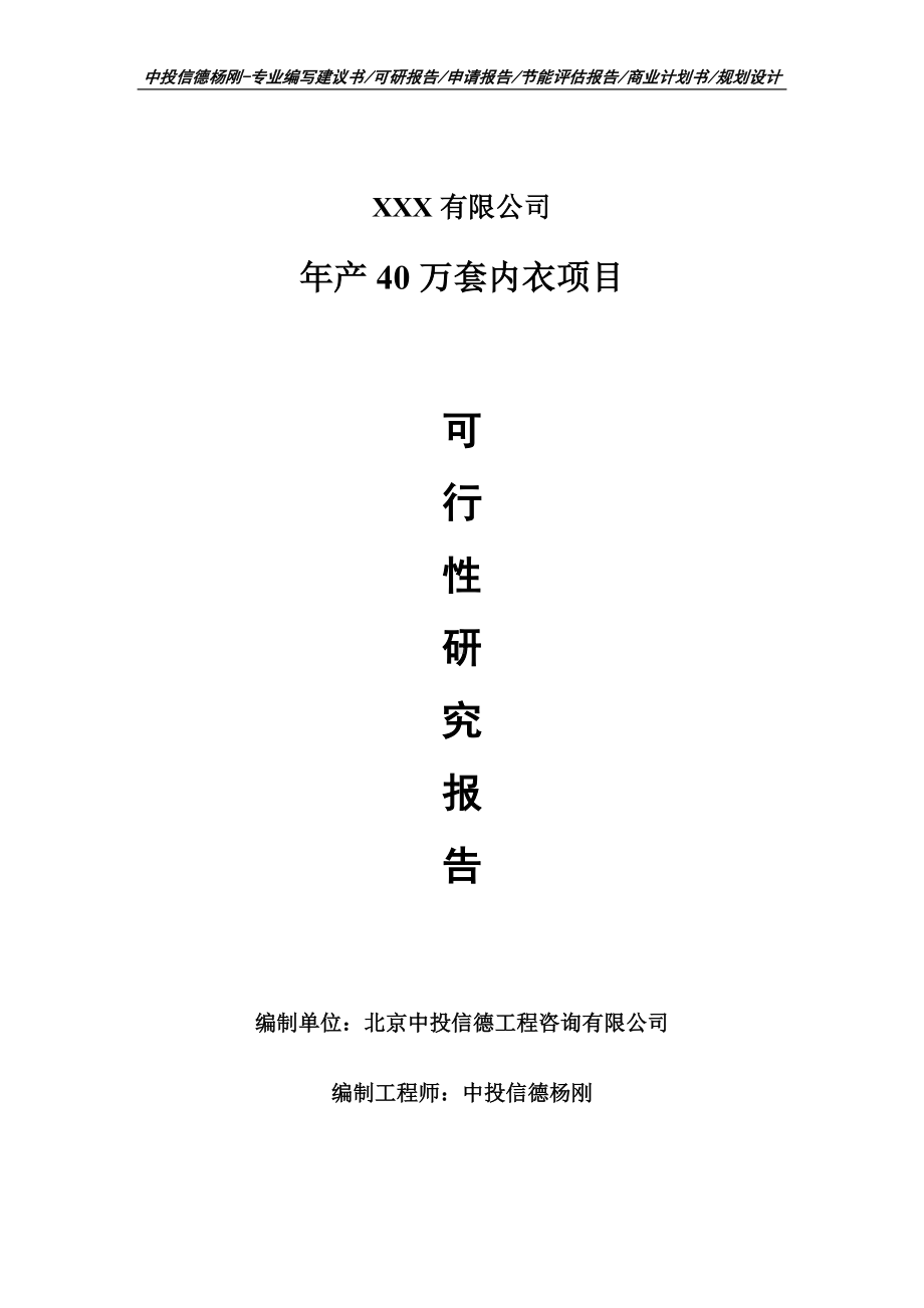 年产40万套内衣项目可行性研究报告建议书.doc_第1页