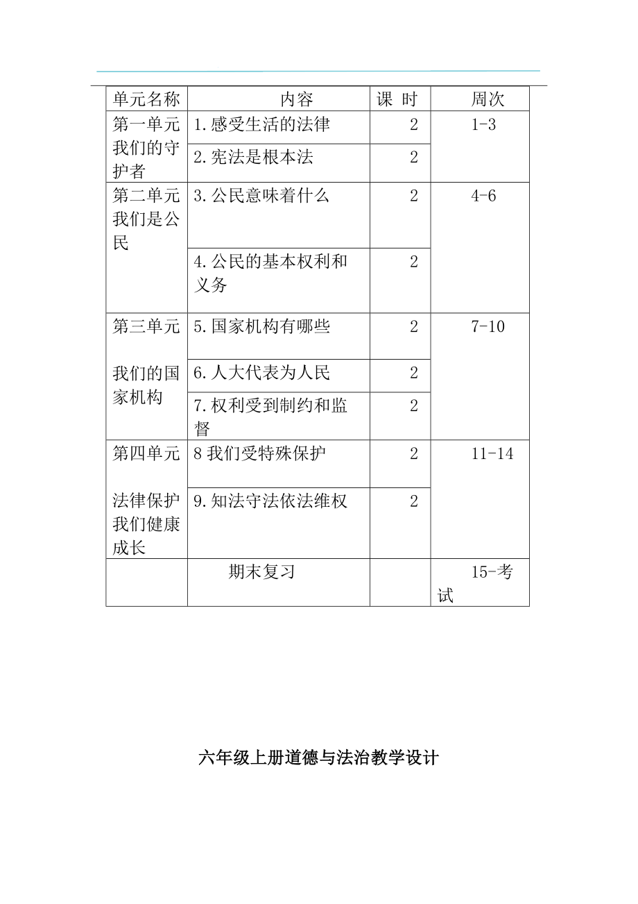 统编版六年级上册《道德与法治》教学计划 +全册教案（word）.docx_第3页