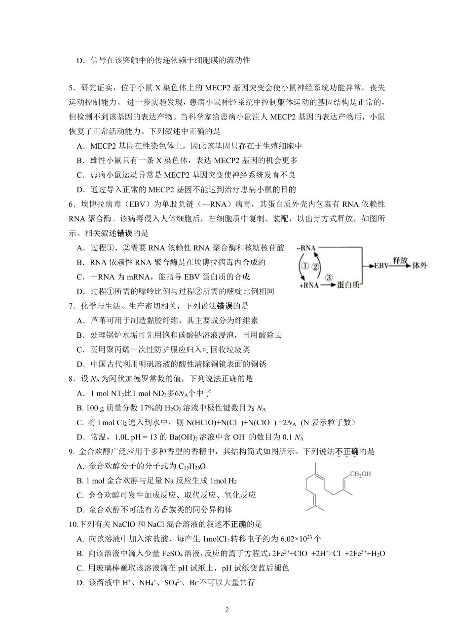 成都市川大附中2022-2023高三上学期理科综合期中试卷+答案.pdf_第2页