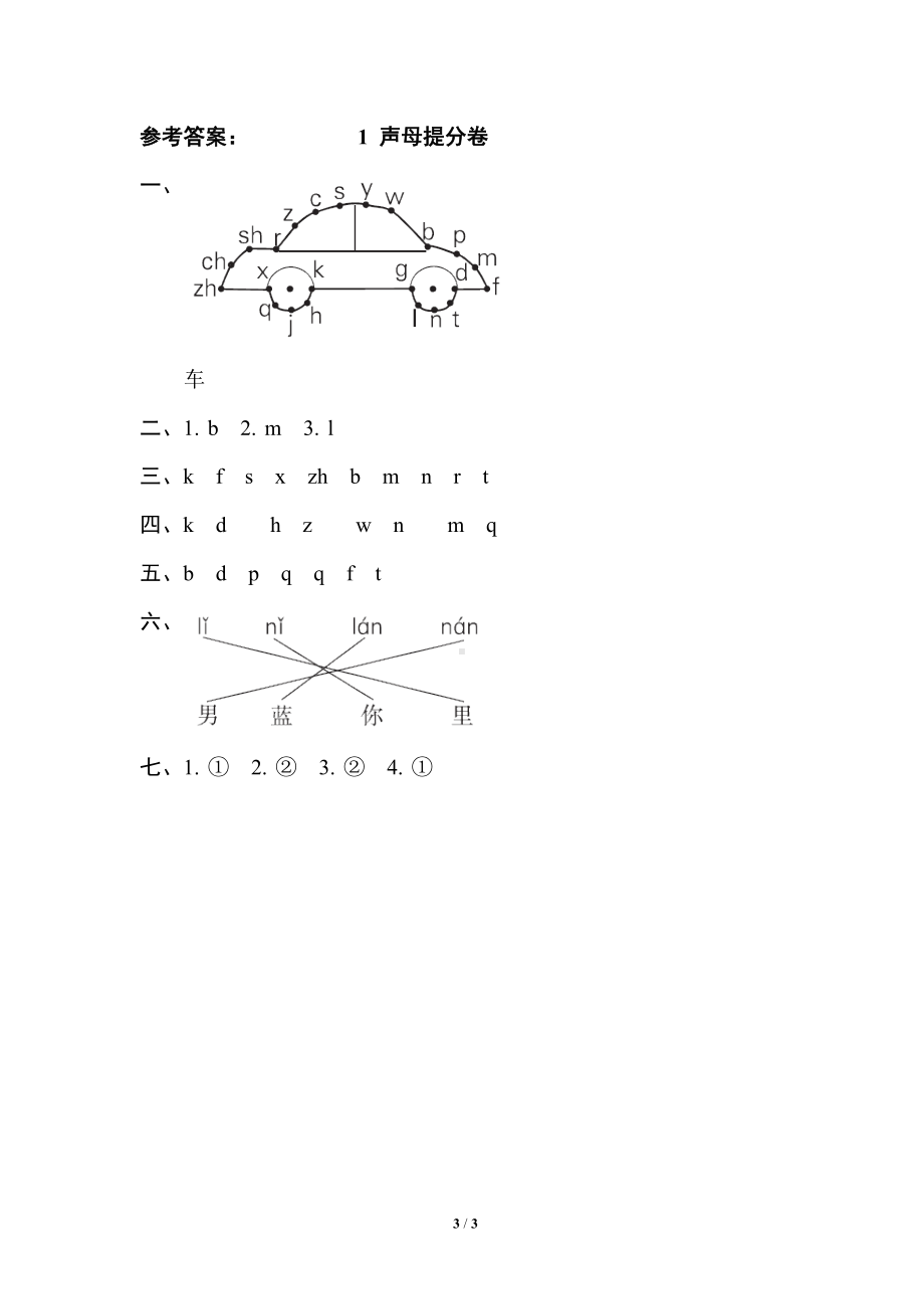 小学1-6年级语文一年级上册期末专项训练卷1声母提分卷.doc_第3页