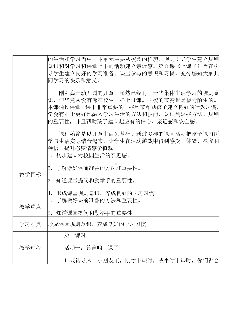 [中小学新教材优秀教案]：小学一年级道德与法治上（第二单元 校园生活真快乐：8 上课了）-学情分析+教学过程+教学反思.pdf_第3页