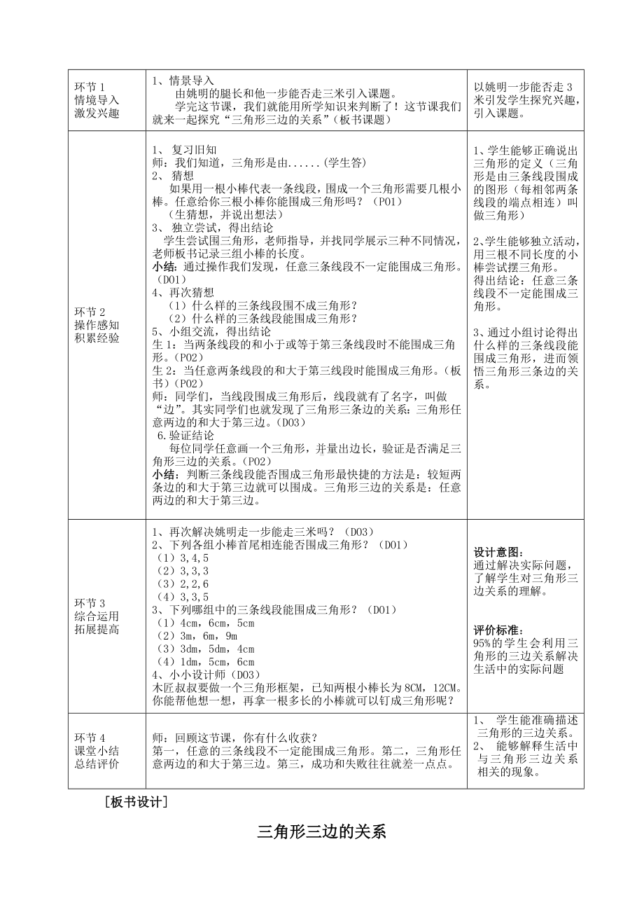 四年级下册数学教案与评课稿-4.1.1 三角形三边的关系｜冀教版.doc_第2页