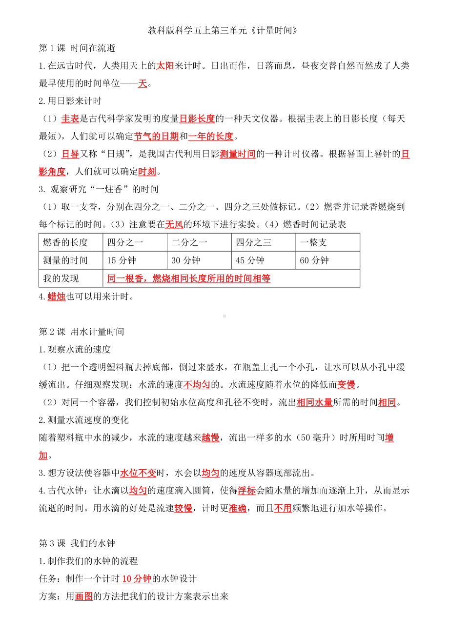 2022新教科版五年级上册《科学》第三单元《计量时间》知识点总结.docx_第1页