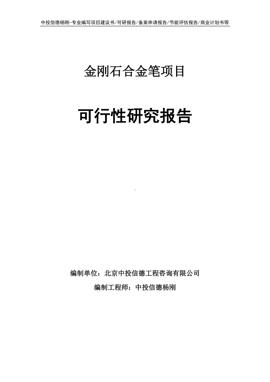 金刚石合金笔项目可行性研究报告建议书.doc_第1页