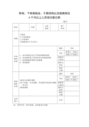 转岗下岗再就业干部顶岗以及脱离岗位6个月以上人员培训登记表参考模板范本.doc