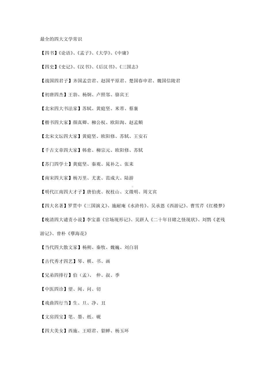 小学语文：最全的四大文学常识.docx_第1页