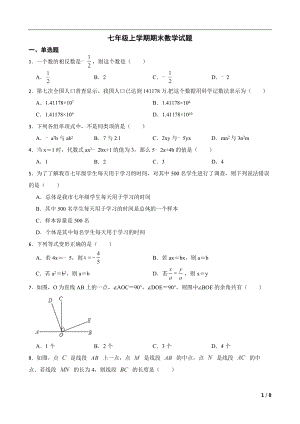 安徽省合肥市高新区2022年七年级上学期期末数学试题及答案.docx