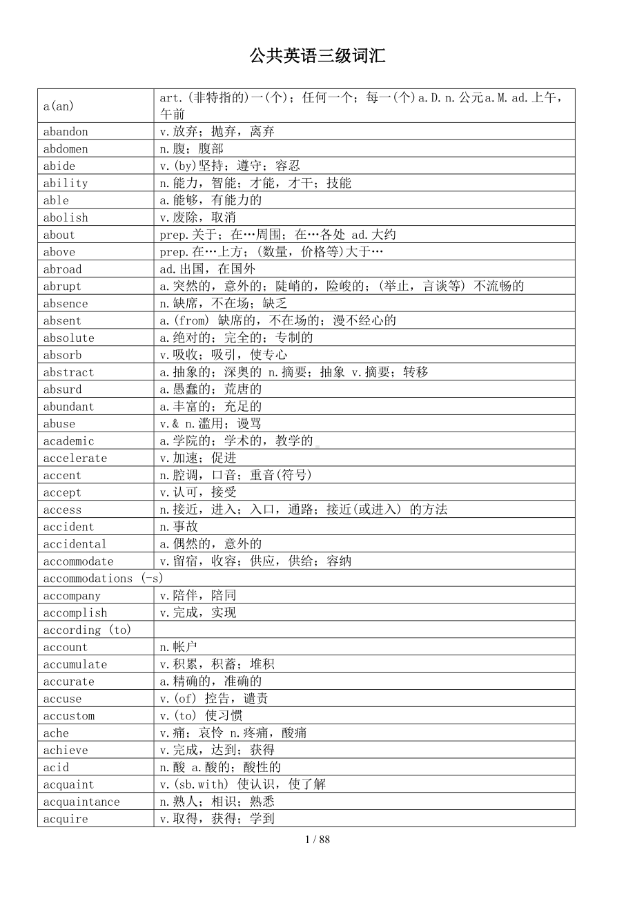 公共英语三级词汇参考模板范本.doc_第1页