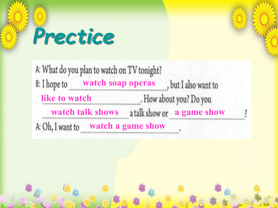 精致课件Unit 5 Do you want to watch a game show section A(grammar focus 3c)课件.ppt（纯ppt,不包含音视频素材）_第3页