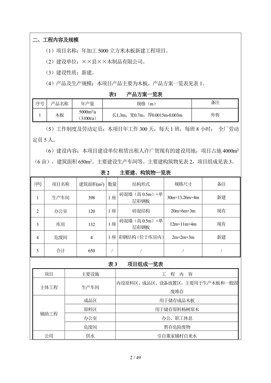 年加工5000立方米木板新建工程项目建设项目环境影响报告表参考模板范本.doc_第2页