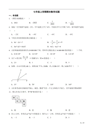 安徽省合肥市庐江县七年级上学期期末数学试题及答案.pdf