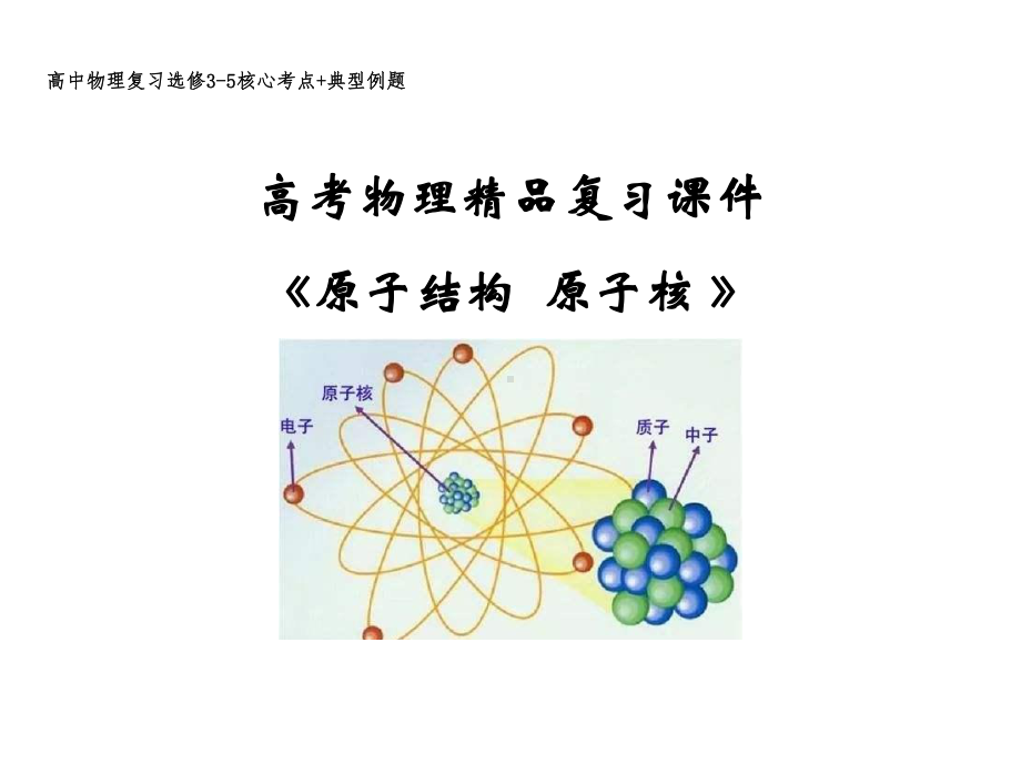 高中物理高考复习选修3 5《原子结构、原子核》课件核心考点 典型题(整理推荐).ppt_第1页