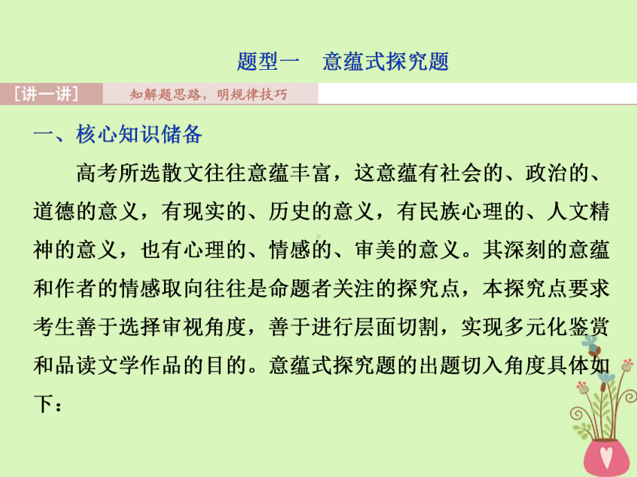 高考语文一轮复习第三部分文学类文本阅读专题二散文阅读6高考命题点五散文探究常考三大题型课件苏教版.ppt_第3页