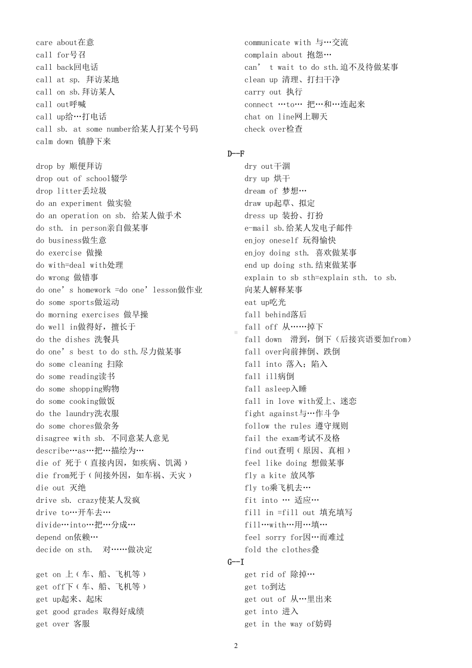 初中英语中考动词短语汇总（考试重点）.doc_第2页