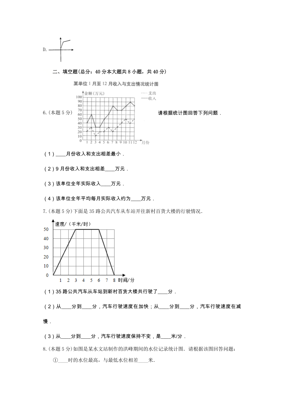 西师大版五年级数学下册《六 折线统计图》-单元测试9 （无答案）.docx_第3页