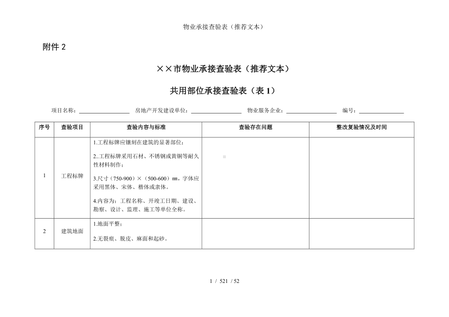 物业承接查验表（推荐文本）参考模板范本.docx_第1页