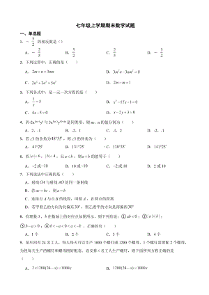 黑龙江省齐齐哈尔市2022年七年级上学期期末数学试题及答案.docx