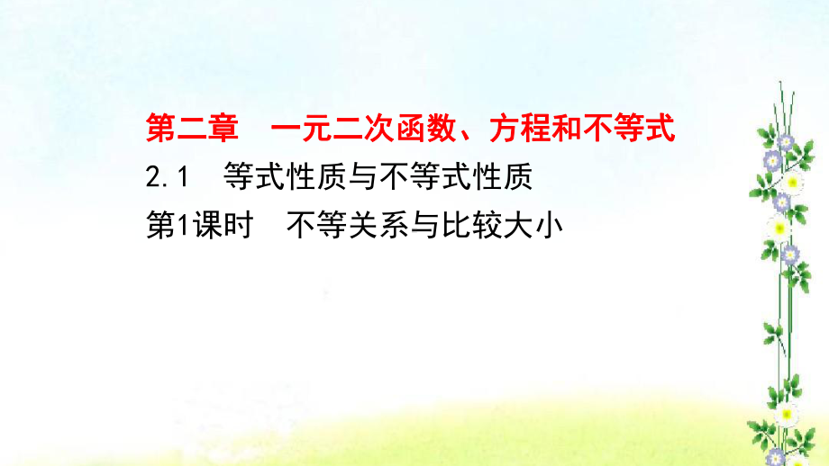 高中数学第二章一元二次函数方程和不等式211不等关系与比较大形件新人教A版必修第一册.ppt_第1页