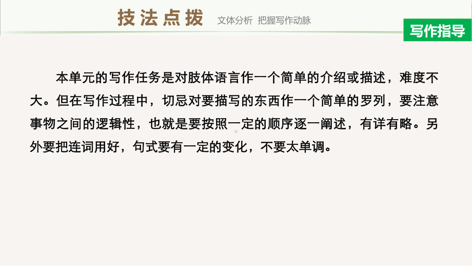 高中英语人教版新教材选择性必修一Unit 4 Period Five Writing—A description of body language课件.pptx_第3页