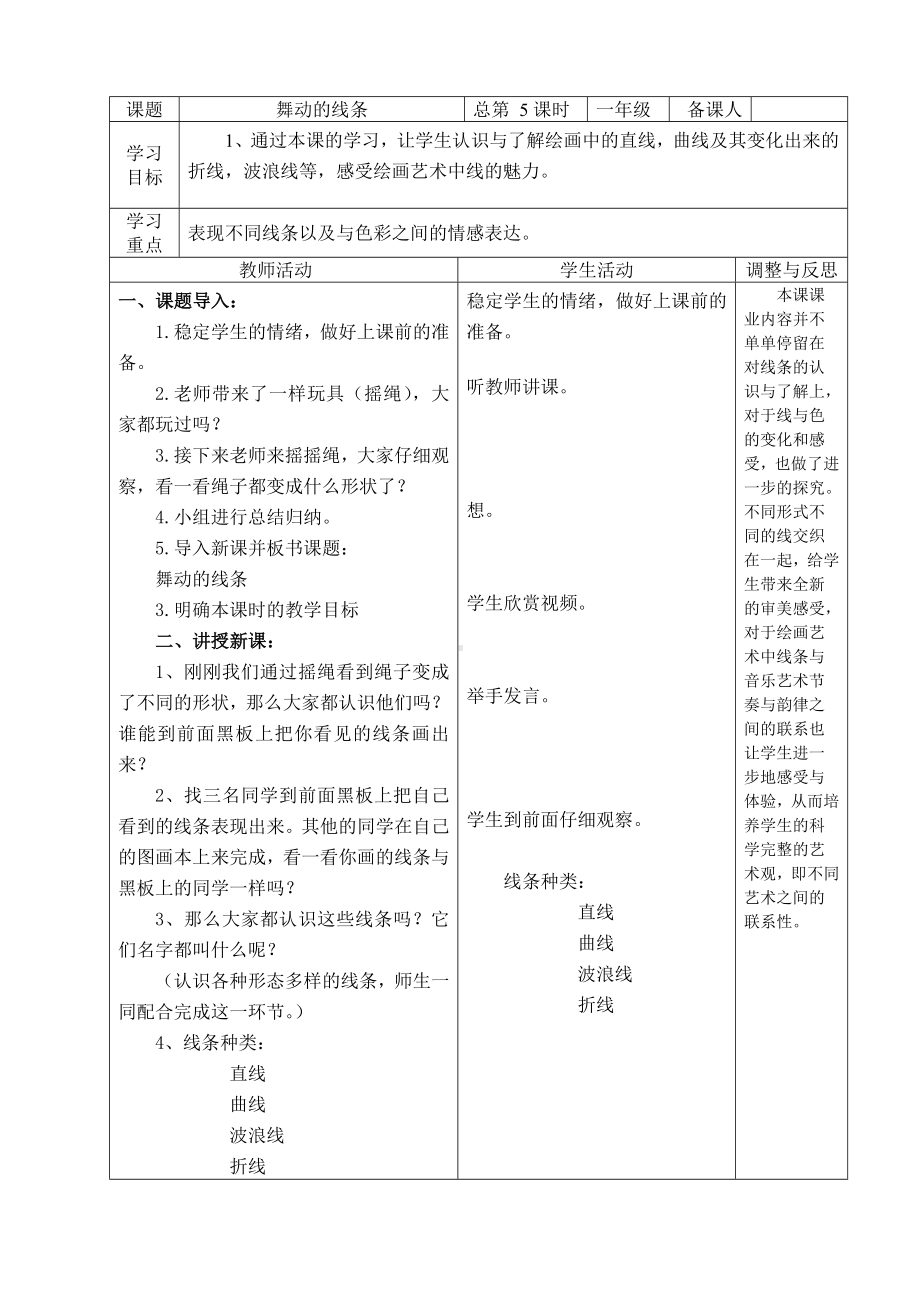 一年级上册美术教案-第4课舞动的线条｜辽海版 .doc_第1页