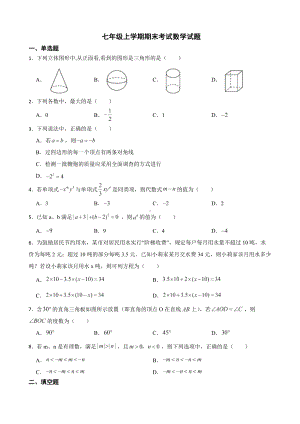 云南省文山州2022年七年级上学期期末考试数学试题及答案.docx