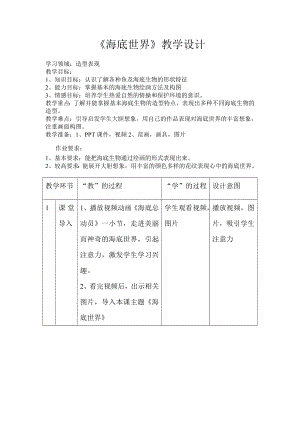 一年级下册美术教案 第二课 海底世界多奇妙｜岭南版(2).doc